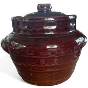 MARCREST POTTERY Daisy Dot Colorado Ovenproof  Bean Pot Crock w/ Lid 1950s